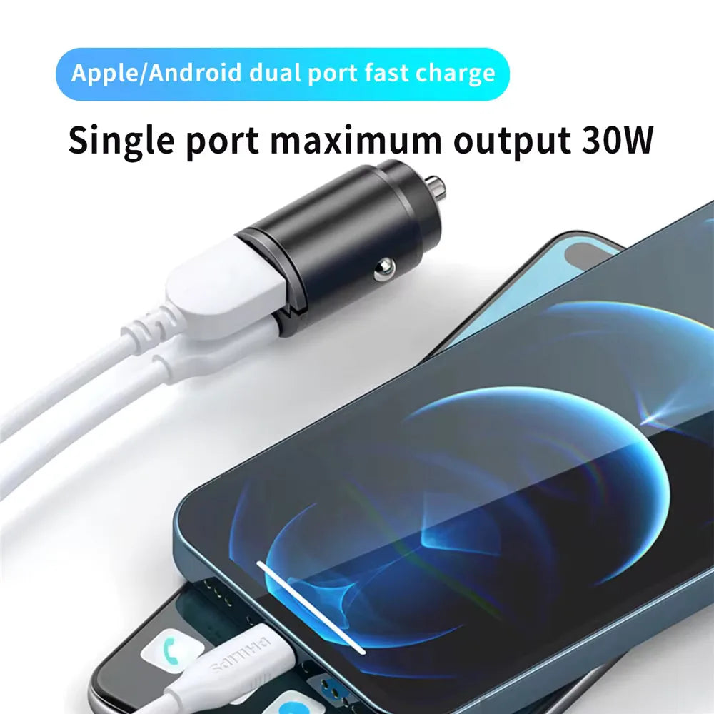 200W Super Fast Mini Car Charger – QC3.0 & PD USB Type-C | Compatible with iPhone, Samsung, Xiaomi & More