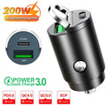 200W Super Fast Mini Car Charger – QC3.0 & PD USB Type-C | Compatible with iPhone, Samsung, Xiaomi & More