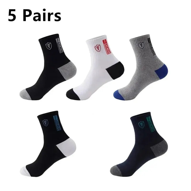 5 Pairs Men's Sports Socks – Sweat Absorbent, Breathable & Comfortable | Spring Summer Casual Athletic Socks