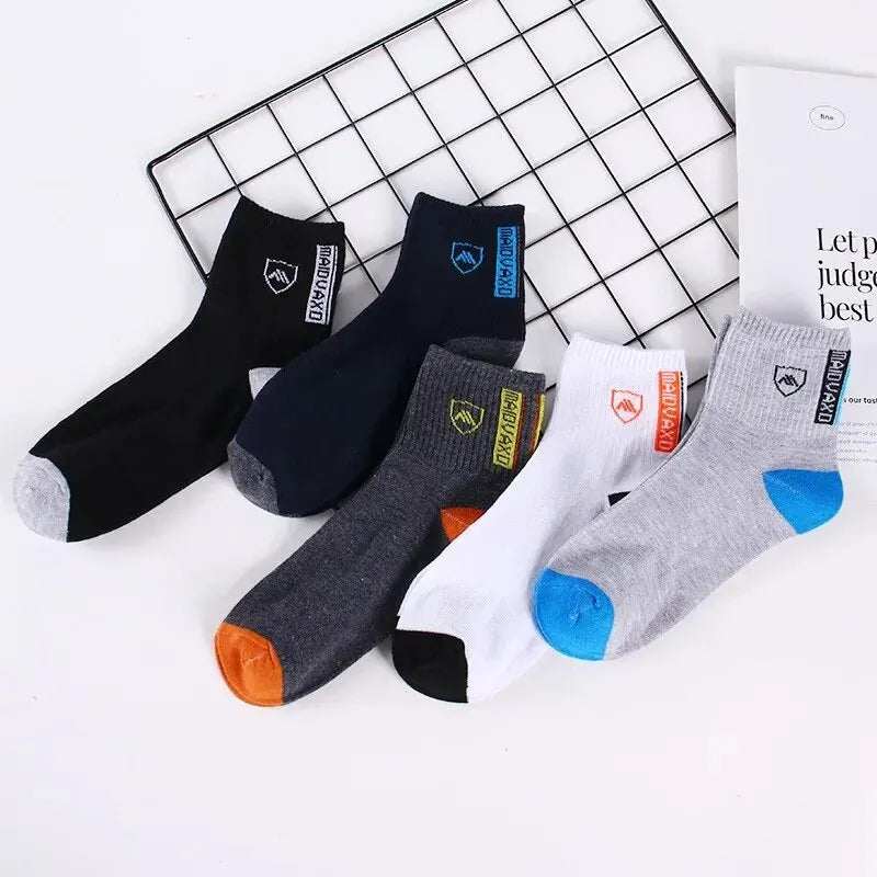 5 Pairs Men's Sports Socks – Sweat Absorbent, Breathable & Comfortable | Spring Summer Casual Athletic Socks